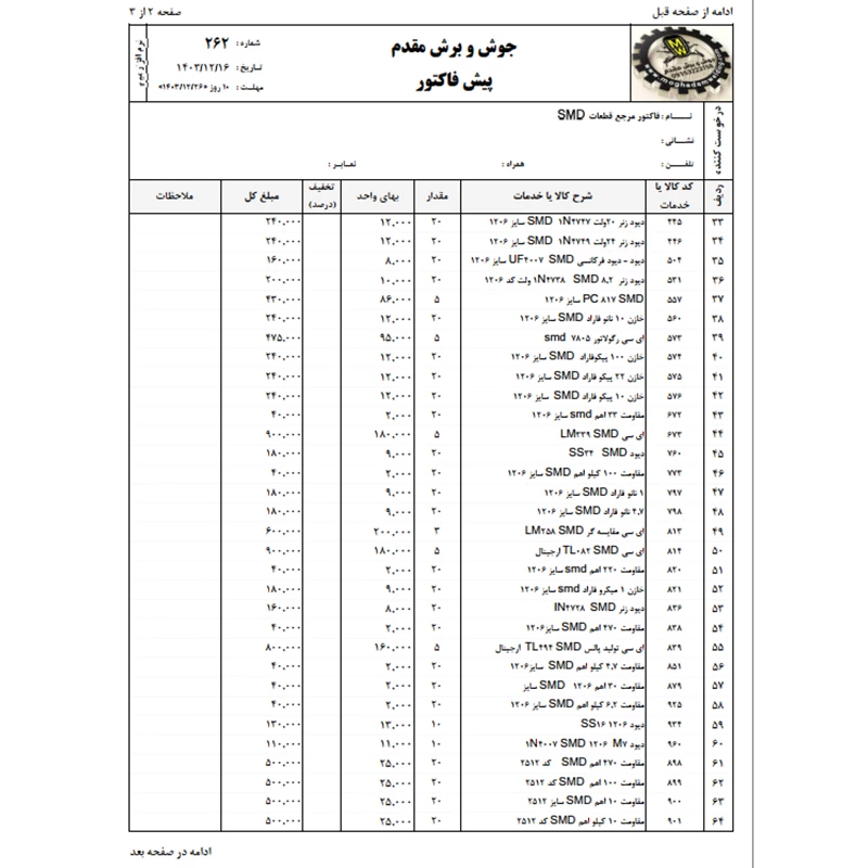 فاکتور مرجع قطعات SMD