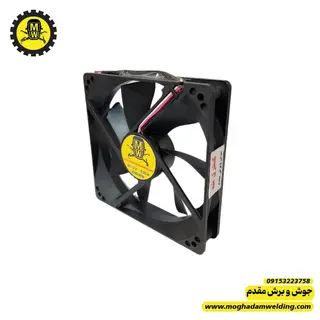 فن 12 ولت 12*12بوشی 2500 دور برند جوش و برش مقدم قطر 2.5 بدنه پلاستیکی نمای روبرو 