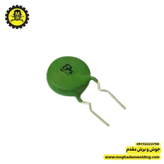 مقاومت PTC 15P دوپایه سبز رنگ نمای روبرو 