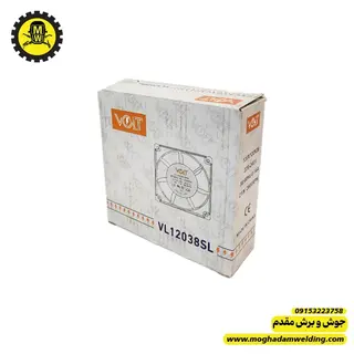 فن 220 ولت 12*12 بوشی 7 پره VOLT نمای روبرو بدنه فلزی کارتن فن