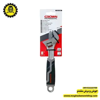 آچار فرانسه 8 اینچ روکشدار کرون مدل CNB08 نمای ایستاده دسته روکش دار 