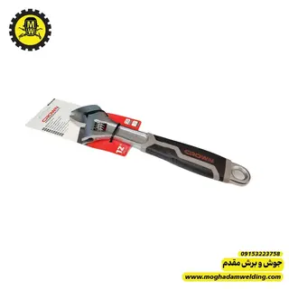 آچار فرانسه 12 اینچ روکشدار کرون مدل CNB12 نمای روبرو دسته روکش دار 