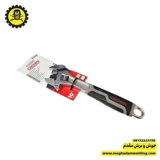 آچار فرانسه 10 اینچ روکشدار کرون مدل CNB10 نمای روبرو دارای دسته روکش دار 