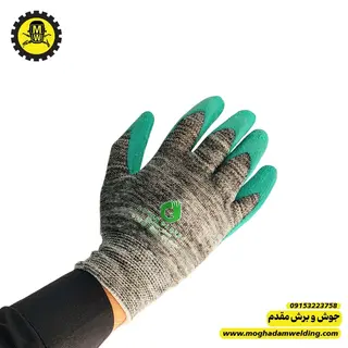 دستکش پلی استر مدل کف نیتریل ضد مواد حلال (نفت) آرین نمای روبرو