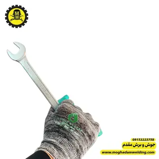 دستکش پلی استر مدل کف نیتریل ضد مواد حلال (نفت) آرین نمای پشت همراه با اچار